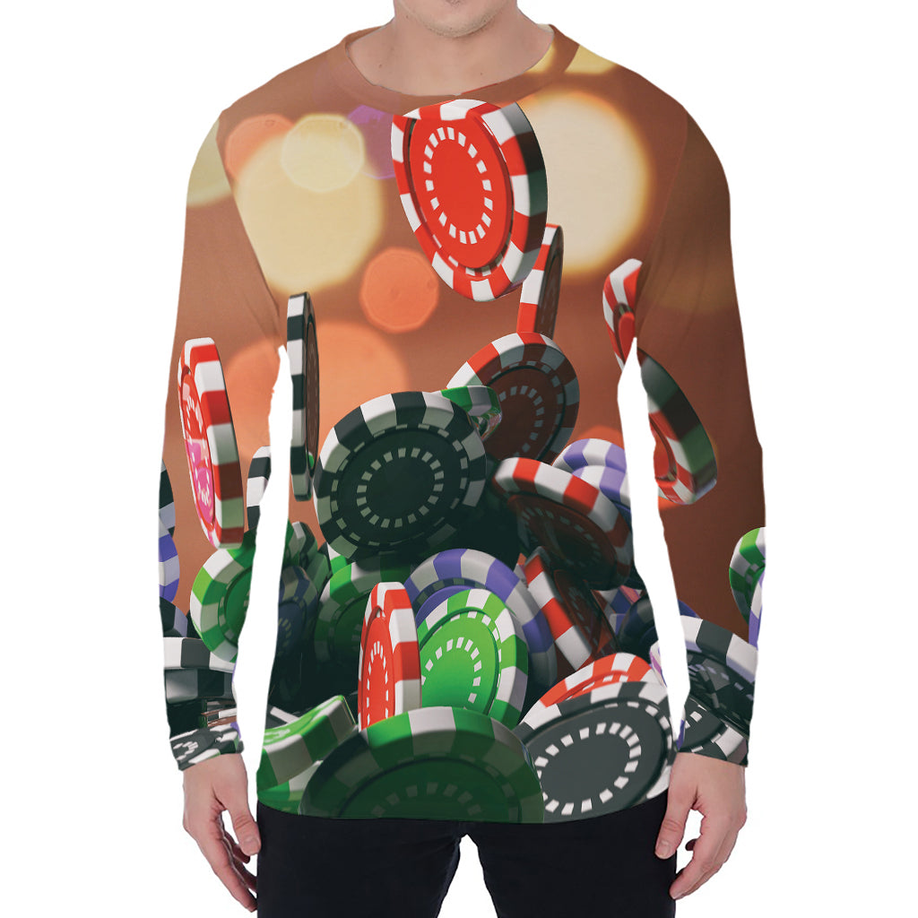 Falling Poker Chips Print Men's Long Sleeve T-Shirt