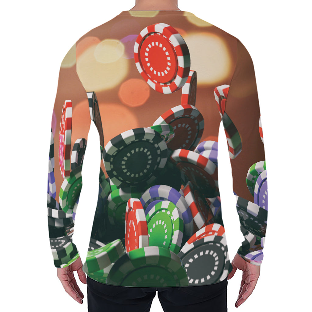 Falling Poker Chips Print Men's Long Sleeve T-Shirt