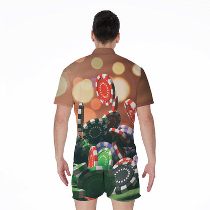 Falling Poker Chips Print Men's Rompers