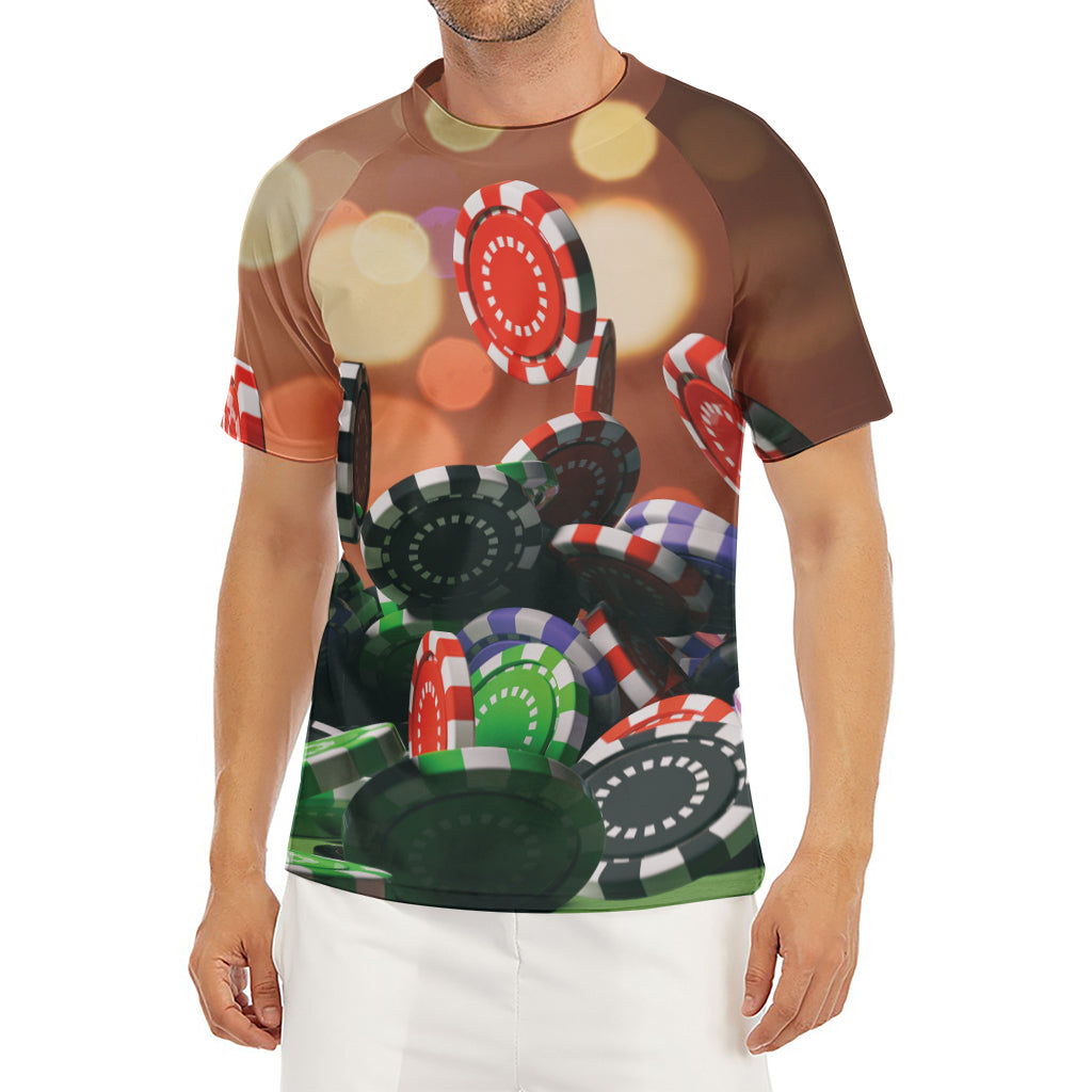 Falling Poker Chips Print Men's Short Sleeve Rash Guard