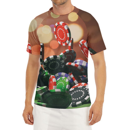 Falling Poker Chips Print Men's Short Sleeve Rash Guard