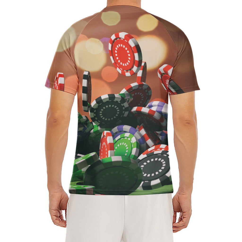Falling Poker Chips Print Men's Short Sleeve Rash Guard