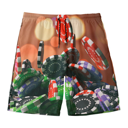 Falling Poker Chips Print Men's Swim Trunks