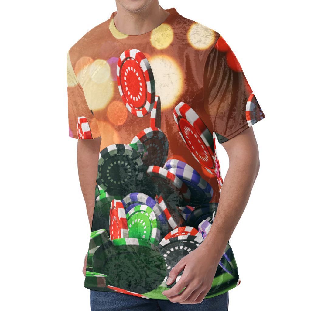 Falling Poker Chips Print Men's Velvet T-Shirt