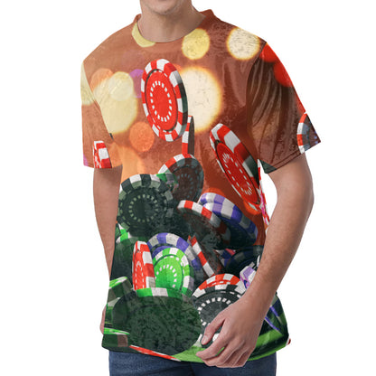 Falling Poker Chips Print Men's Velvet T-Shirt