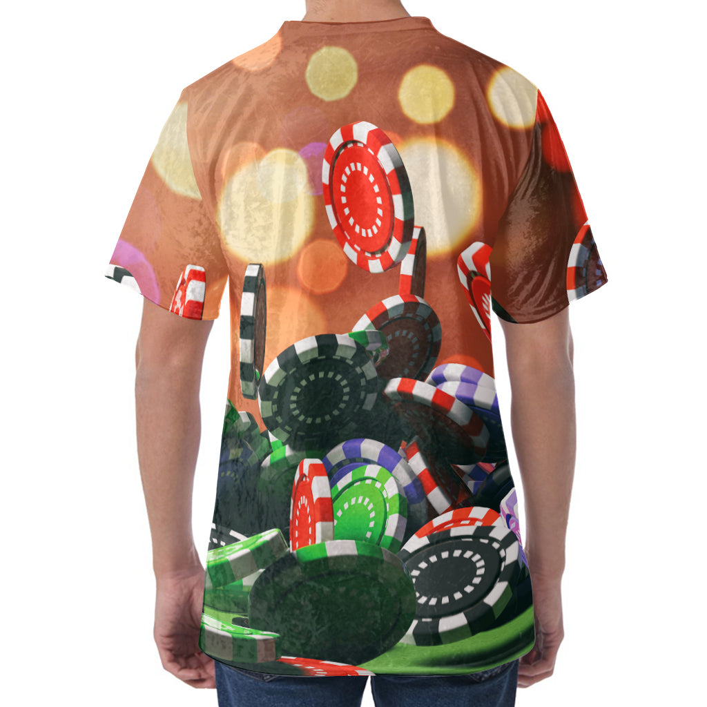 Falling Poker Chips Print Men's Velvet T-Shirt