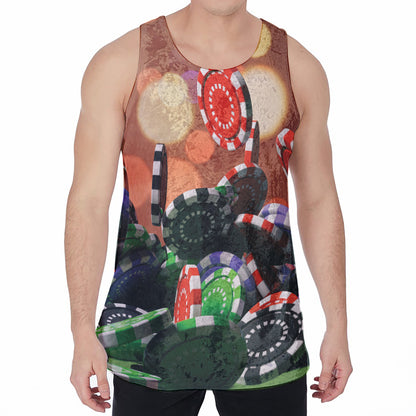 Falling Poker Chips Print Men's Velvet Tank Top
