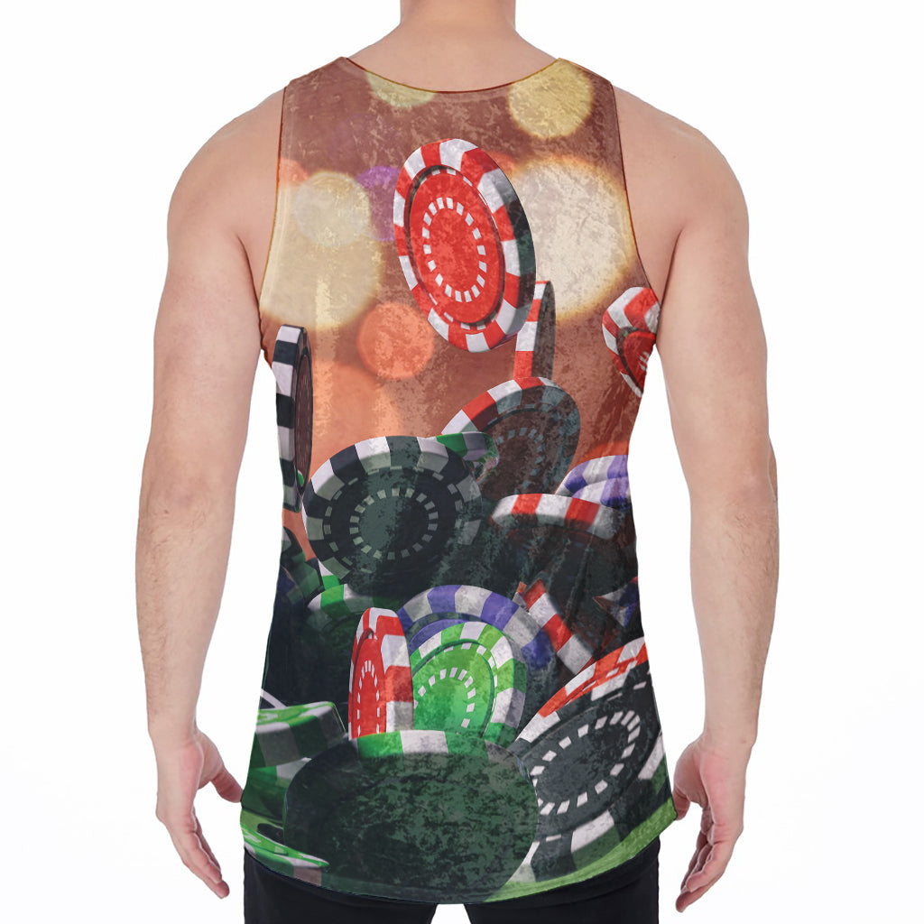 Falling Poker Chips Print Men's Velvet Tank Top