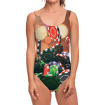 Falling Poker Chips Print One Piece Swimsuit
