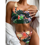 Falling Poker Chips Print One Shoulder Bikini Top