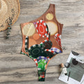 Falling Poker Chips Print One Shoulder Bodysuit
