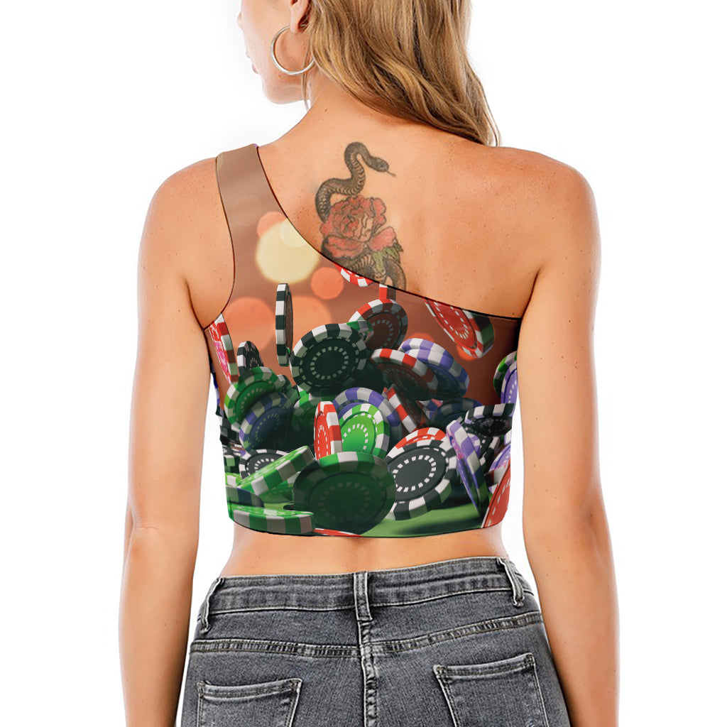 Falling Poker Chips Print One Shoulder Crop Top