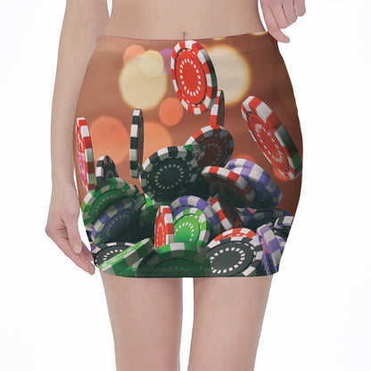 Falling Poker Chips Print Pencil Mini Skirt