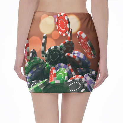 Falling Poker Chips Print Pencil Mini Skirt
