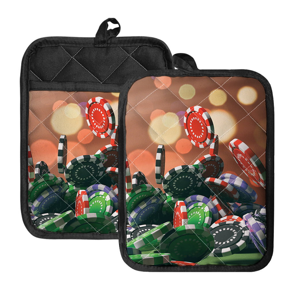 Falling Poker Chips Print Pot Holders With Pocket