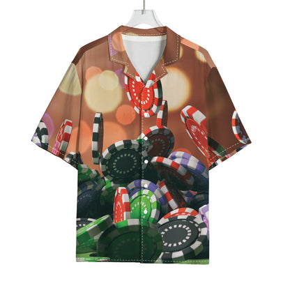 Falling Poker Chips Print Rayon Hawaiian Shirt