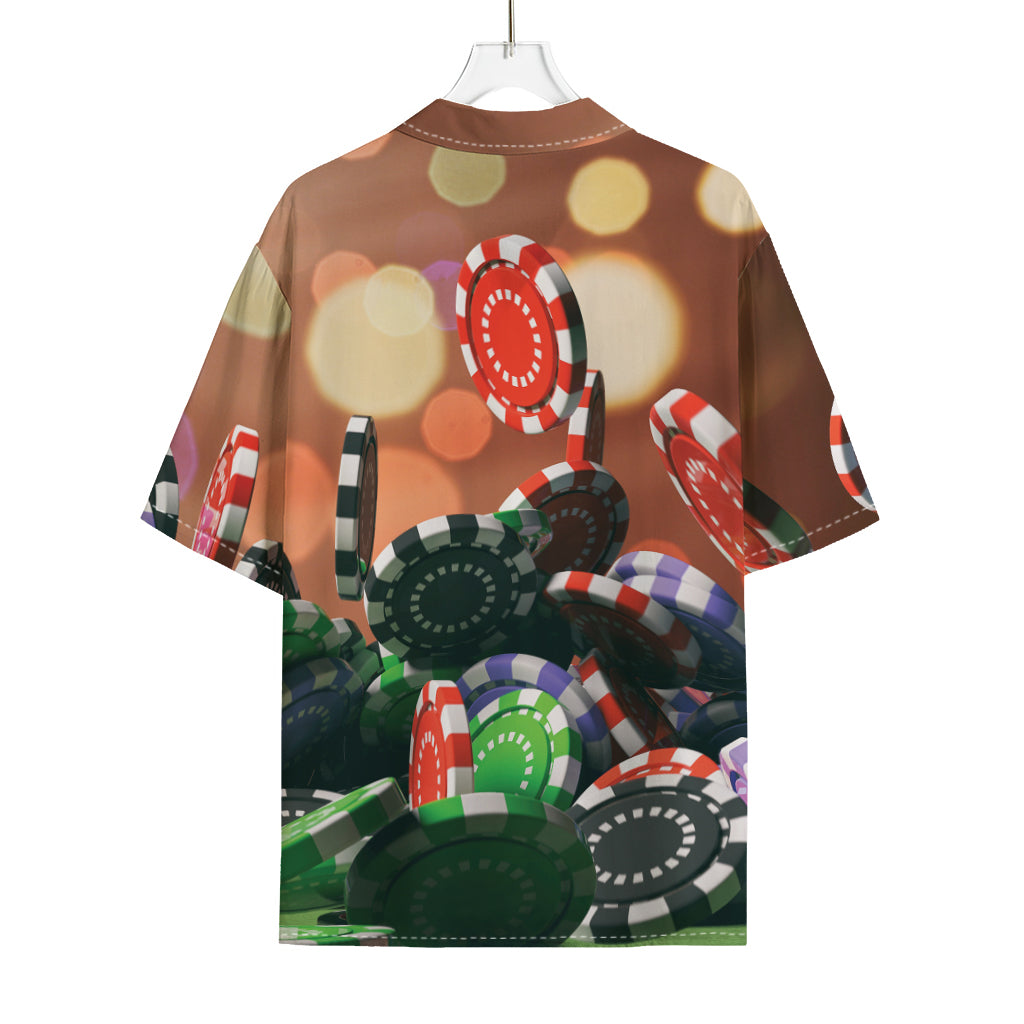Falling Poker Chips Print Rayon Hawaiian Shirt