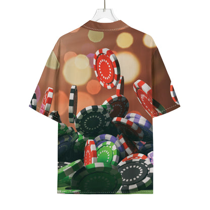 Falling Poker Chips Print Rayon Hawaiian Shirt