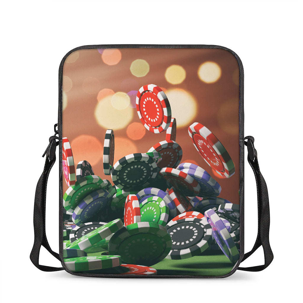 Falling Poker Chips Print Rectangular Crossbody Bag