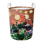 Falling Poker Chips Print Round Laundry Basket
