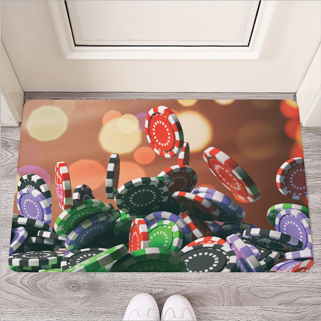 Falling Poker Chips Print Rubber Doormat