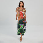 Falling Poker Chips Print Short Sleeve Maxi Dress