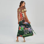 Falling Poker Chips Print Short Sleeve Maxi Dress