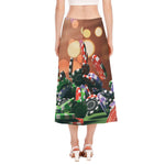 Falling Poker Chips Print Side Slit Midi Skirt