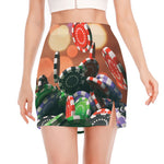 Falling Poker Chips Print Side Slit Mini Skirt
