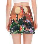 Falling Poker Chips Print Side Slit Mini Skirt