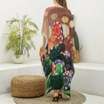 Falling Poker Chips Print Silk V-Neck Kaftan Dress