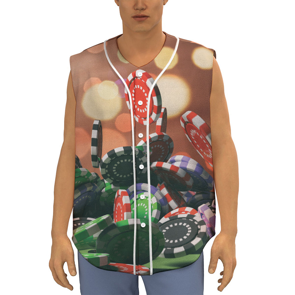 Falling Poker Chips Print Sleeveless Baseball Jersey