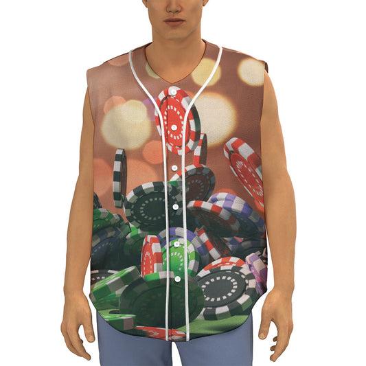 Falling Poker Chips Print Sleeveless Baseball Jersey