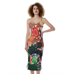 Falling Poker Chips Print Slim Fit Midi Cami Dress