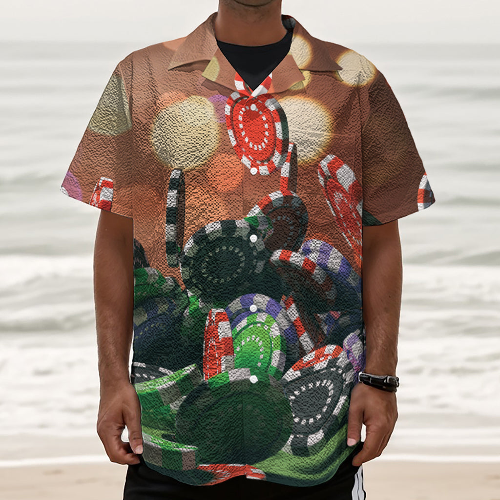 Falling Poker Chips Print Textured Short Sleeve Shirt