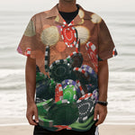 Falling Poker Chips Print Textured Short Sleeve Shirt