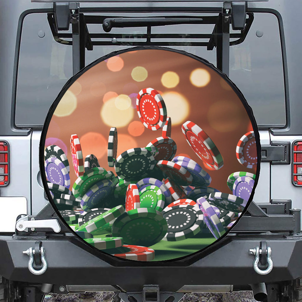 Falling Poker Chips Print Tire Cover