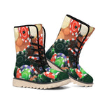 Falling Poker Chips Print Winter Boots