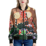 Falling Poker Chips Print Women's Bomber Jacket