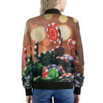 Falling Poker Chips Print Women's Bomber Jacket