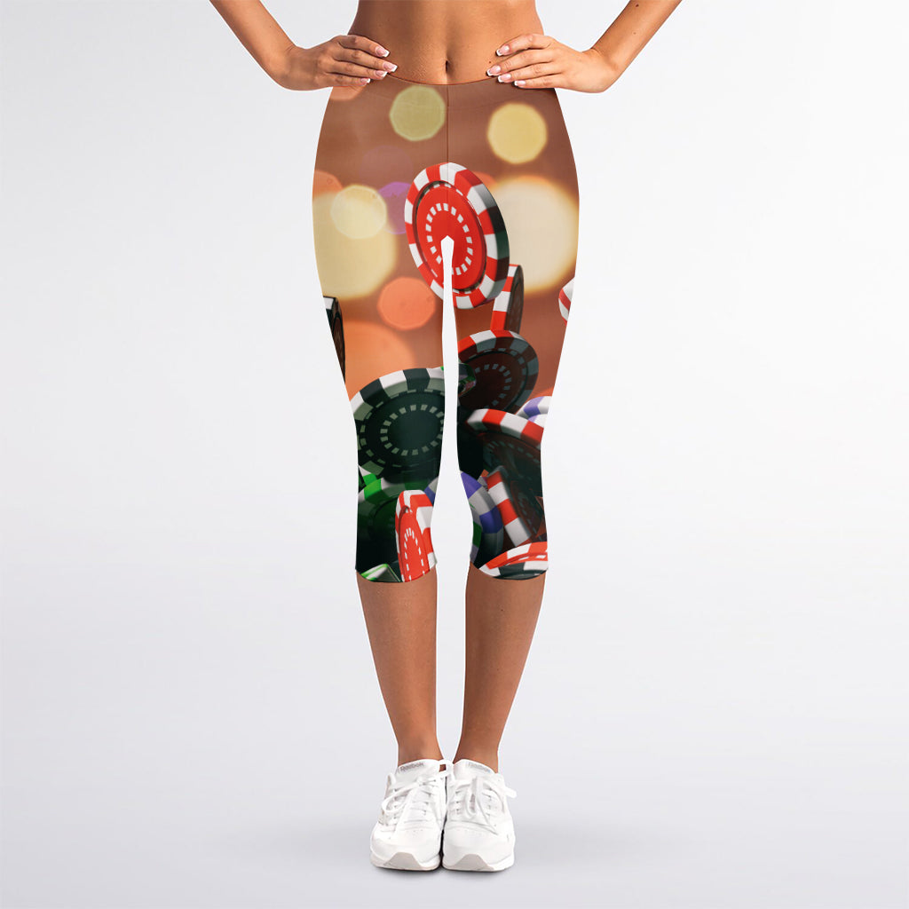 Falling Poker Chips Print Women's Capri Leggings