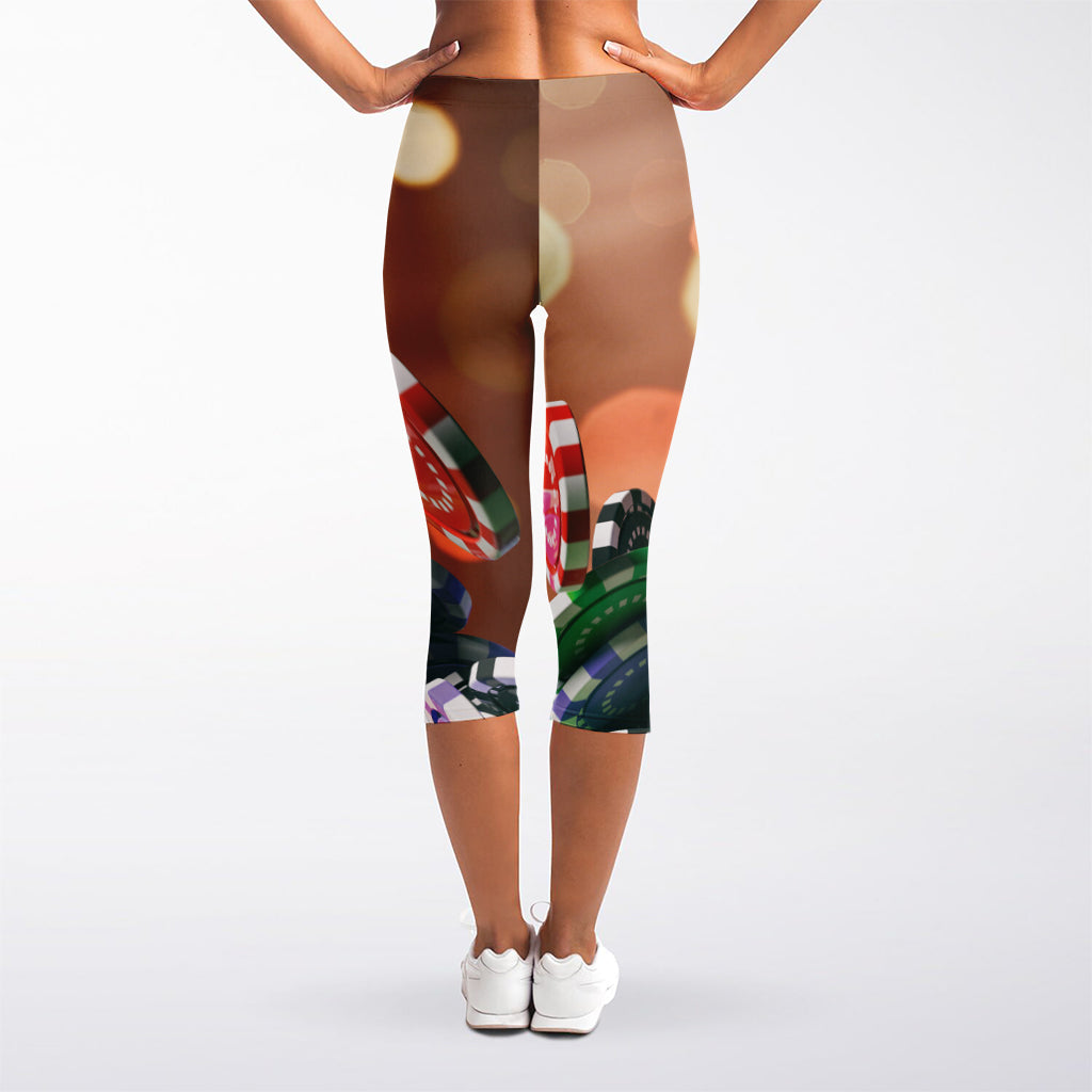 Falling Poker Chips Print Women's Capri Leggings