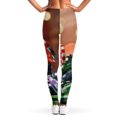 Falling Poker Chips Print Women's Leggings