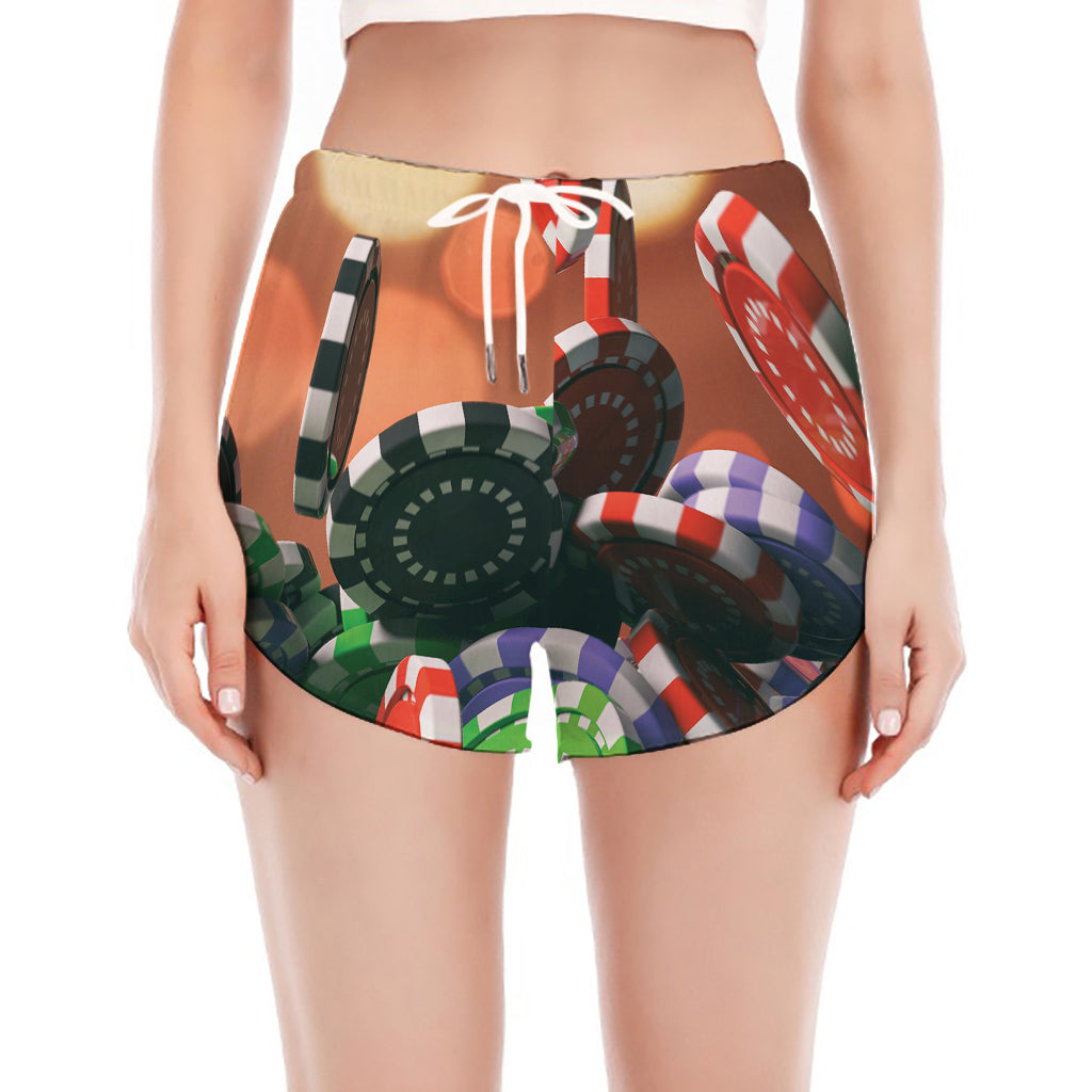 Falling Poker Chips Print Women's Split Running Shorts
