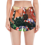 Falling Poker Chips Print Women's Split Running Shorts