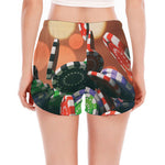 Falling Poker Chips Print Women's Split Running Shorts