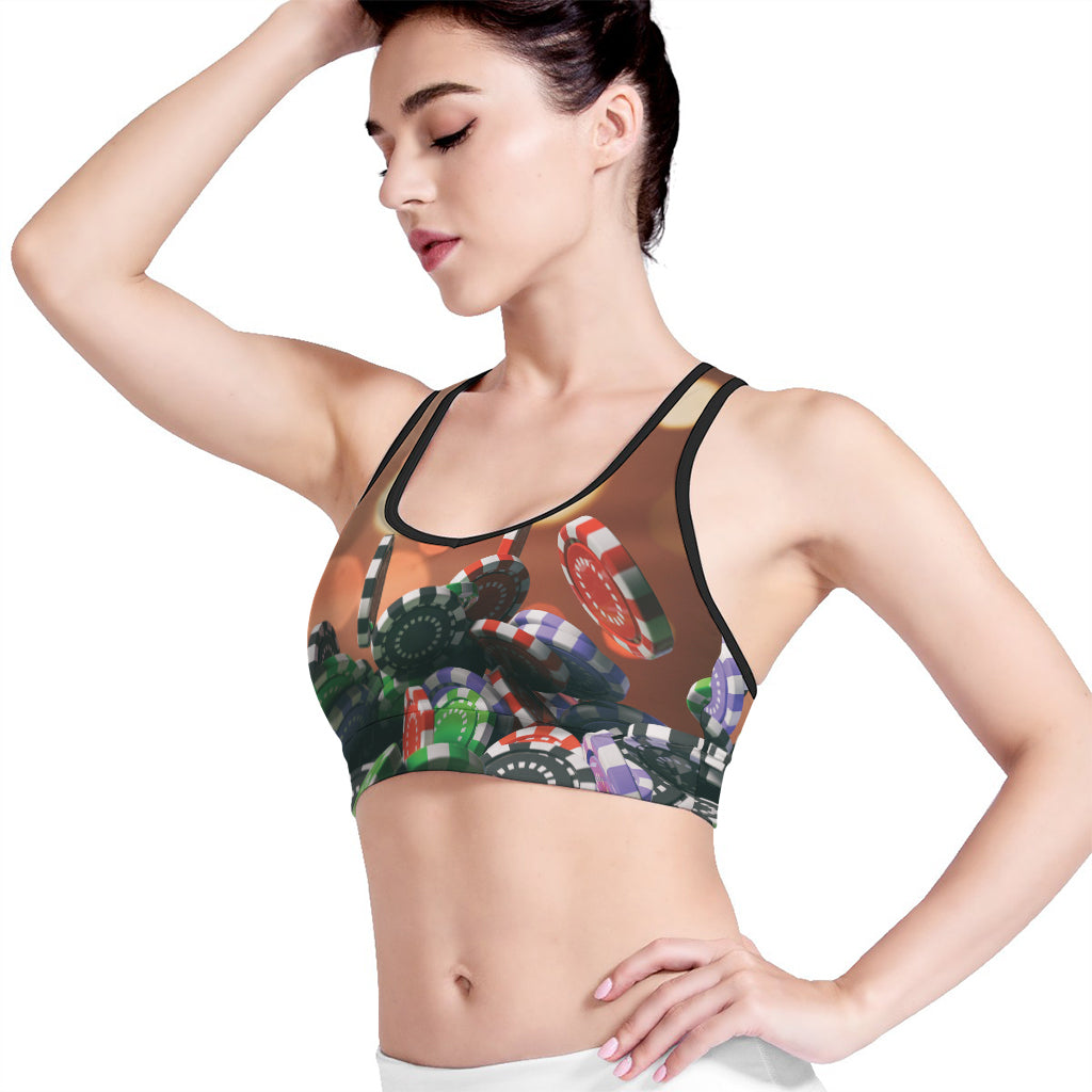Falling Poker Chips Print Women's Sports Bra