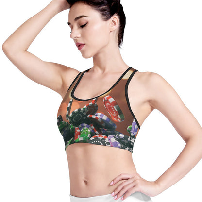 Falling Poker Chips Print Women's Sports Bra