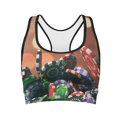 Falling Poker Chips Print Women's Sports Bra