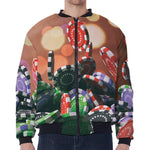 Falling Poker Chips Print Zip Sleeve Bomber Jacket